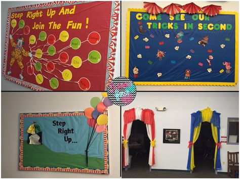 Circus Bulletin Board Ideas, Circus Bulletin Boards, Carnival Classroom, First Classroom, January Preschool, Senior Week, Bulletin Boards Classroom Decor, Writing Conferences, Guided Reading Books