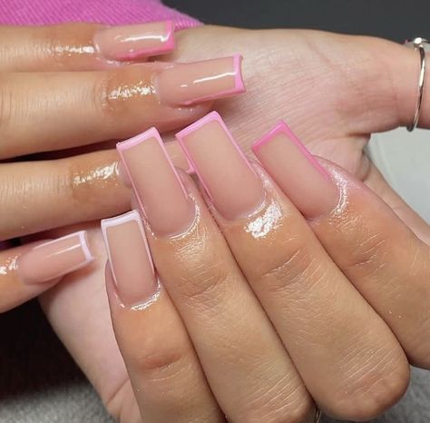 Trendy Natural Nails 2023, Nail Ideas Blue And Pink, Natural Nail Length Designs, Pink Ombre French Tip Nails, Pink Nail Square, Simple Nails Pink, Ombre French Tip Nails, Ombre French Tip, Square Nails Short