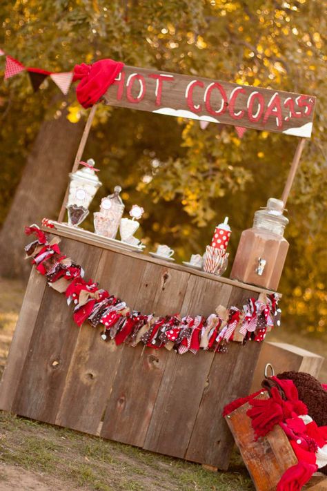 "R"rustic things is a rustic prop rental company. If interested in renting props for your event contact Kellie Schmidt@"R"rustic things on Facebook! Cocoa Stand, Hot Cocoa Stand, Hot Cocoa Party, Cocoa Party, Christmas Mini Sessions, Hot Coco, Chocolate Caliente, Hot Cocoa Bar, Hot Chocolate Bars