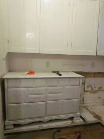 Dressers In Kitchen Ideas, Dresser Kitchen Cabinets, Pearl Kitchen, Build Drawers, House Rehab, What Have I Done, Wood Countertop, Refinishing Furniture Diy, Bohemian Kitchen