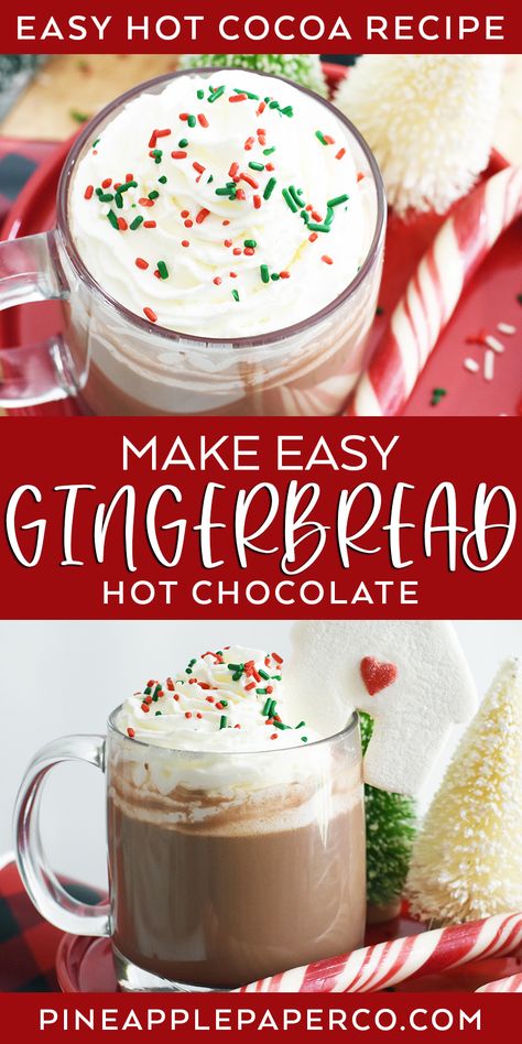 Gingerbread Hot Chocolate Recipe, Easy Hot Cocoa Recipe, Gingerbread Hot Cocoa, Christmas Morning Recipes, Gingerbread Hot Chocolate, Hot Chocolate Mix Recipe, Gourmet Hot Chocolate, Easy Gingerbread, Crockpot Hot Chocolate