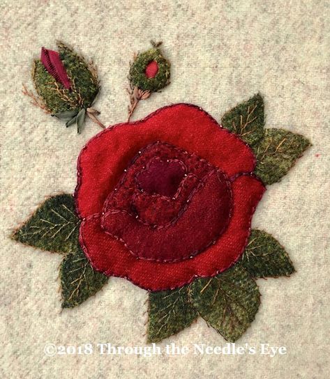 Quilt Stories, Wool Applique Patterns, Small Wall Hangings, Rose Applique, Penny Rugs, Wool Projects, Textile Fiber Art, Block Of The Month, Applique Pattern