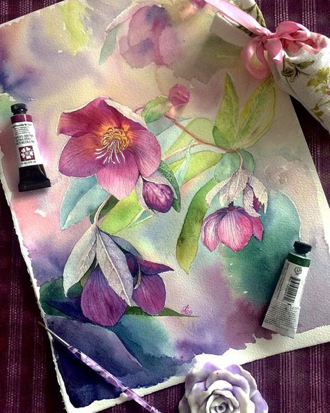 Watercolour Inspiration, 수채화 그림, Watercolor Flowers Paintings, Watercolor Ideas, Watercolour Art, Watercolor Inspiration, Watercolor Cards, Water Colour, Painting Tutorial