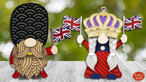 Gnome Craft, Guard Uniform, Gnome Dress, Female Gnome, Gnome Svg, Union Jack Flag, Platinum Jubilee, Cricut Cards, Gnomes Crafts