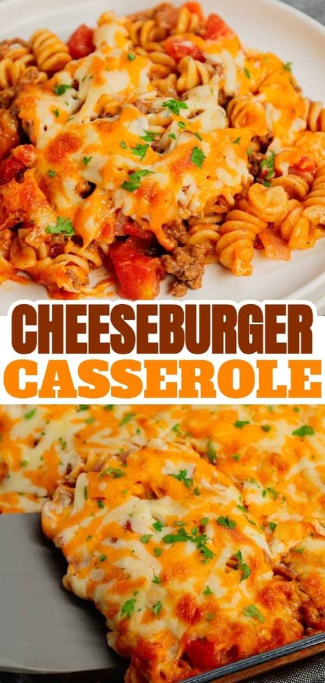 Cheeseburger Casserole is a hearty dish loaded with rotini pasta, ground beef, diced red onions, diced tomatoes, cheddar soup and shredded cheddar cheese. Recipes With Diced Tomatoes, Burger Soup, Pasta Ground Beef, Casserole Meals, Easy Ground Beef Casseroles, Beef Pasta Recipes, Hamburger Dishes, Coleslaw Recipe Easy, Ground Beef Casserole Recipes