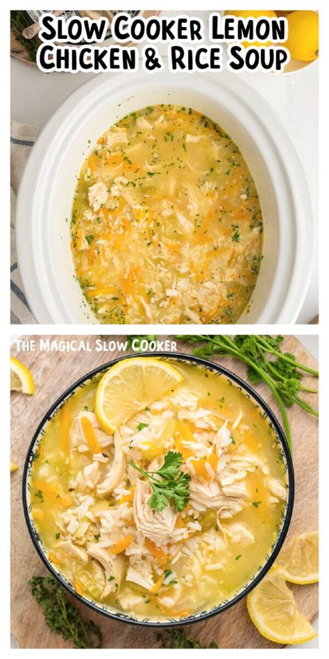 Slow Cooker Herbed Chicken And Rice Pilaf, Lemon Chicken Rice Crockpot, Lemon Rice Soup Recipe Crock Pots, Slow Cooker Avgolemono Soup, Lemon Garlic Chicken Soup, Crock Pot Recipes With Rice, Slow Cooker Lemon Chicken Rice Soup, Chicken And Celery Soup, Soup In Crock Pot Recipe