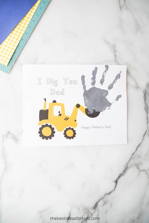 I Dig You Dad Printable Dad Birthday Craft, Fish Handprint, Father's Day Card Template, Dad Printable, Dad Crafts, Father's Day Printable, Construction For Kids, Handprint Craft, Birthday Crafts