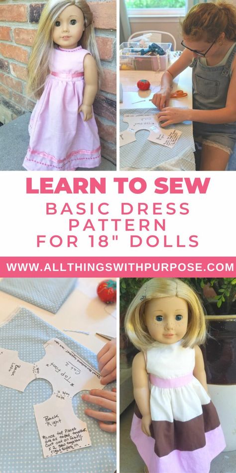 American Girl Clothes Patterns, American Girl Dress Pattern, Sew Doll Clothes, Sew Doll, Little Dorrit, Basic Dress Pattern, American Girl Outfits, American Girl Diy, Baby Doll Clothes Patterns