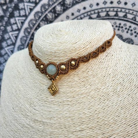 Hippie Choker Necklace, Macrame Choker, Quartz Choker, Bohemian Macrame, Macrame Colar, Crochet Necklace Pattern, Macrame Bracelet Patterns, Aventurine Necklace, Pose Fotografi