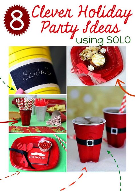 clever party ideas using SOLO products. I LOVE the Santa belt idea. Solo Cups Party, Homemaking Hacks, Party Planning Food, Diy Party Ideas, Ward Christmas Party, Holiday Party Ideas, Santa Belt, Christmas Party Ideas, Santa Belts