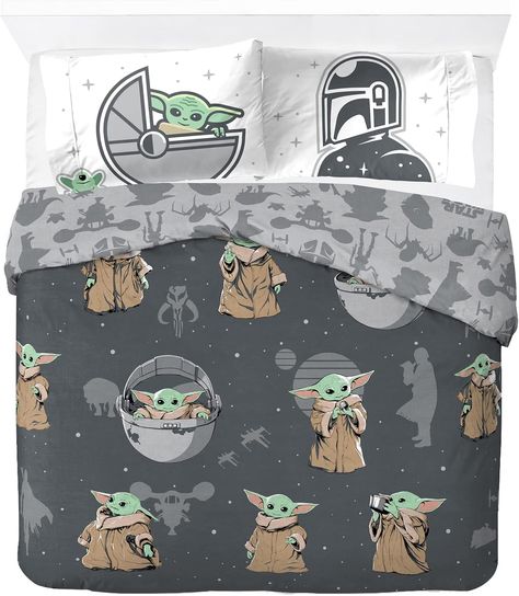 PERFECT FIT & FUN DESIGN - Double duvet cover measures 200 cm x 200 cm and includes (2) standard 50 cm x 75 cm pillowcases. With a button closure, this fun and colorful design features your child’s favourite jedi Grogu, Baby Yoda. Childrens Bedding Sets, Double Bedding Sets, Star Wars Mandalorian, 100 Cotton Duvet Covers, Double Duvet Covers, Double Duvet, Star Wars The Mandalorian, Buy Bed, Star Wars Kids