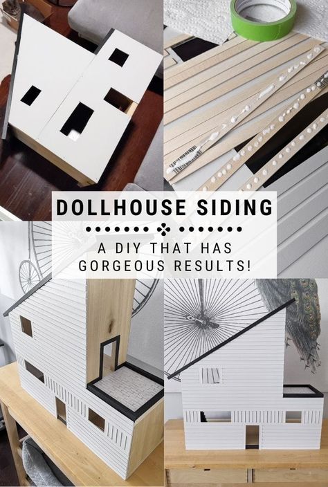 Learn how to make DIY dollhouse siding using balsa wood strips! This is an easy and cost-effective way to customize your dollhouse. Dollhouse Siding Ideas, Diy Dollhouse Exterior, Dollhouse Siding Diy, How To Make Dollhouse Furniture, Cricut Dollhouse Projects, Dollhouse Cricut, Dollhouse Exterior Ideas, Dollhouse Siding, Dollhouses Diy