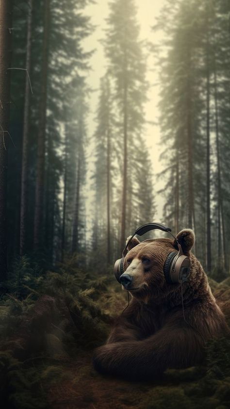 Grizzly bear wearing headphones. AI generated Image by rawpixel. | free image by rawpixel.com / Milk Grizzly Bear Wallpaper, Bear Iphone Wallpaper, Bear Headphones, Bear Wallpaper Iphone, Music Wallpaper Iphone, Beruang Grizzly, Headphones Drawing, Dream Cars Lamborghini, Iphone Wallpaper Music