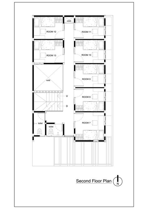 Gallery of Bioclimatic and Biophilic Boarding House / Andyrahman Architect - 19 Student Boarding House Design, Boarding House Floor Plans, Boarding House Design, Dorm Room Layouts, Hotel Floor Plan, Hostels Design, Victoria House, Hotel Floor, Apartment Floor Plan