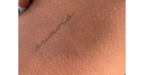 Latin Word Tattoos And Meaning, Divine Cursive Tattoo, Euphoria Word Tattoo, Eunoia Tattoo, Eunoia Quotes, Eunoia Tattoo Font, Lil Tattoo, Tattoos 2023, Inspo Tattoo