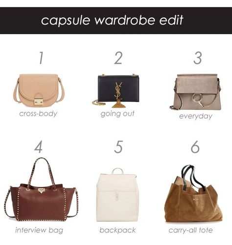 Essential Handbags Capsule Wardrobe, Purse Capsule Wardrobe, Preppy Chic Outfits, Minimal Wardrobe, Trendy Bags, Parisian Chic Style, Classic Style Outfits, Fashion Top Outfits, Wardrobe Planning