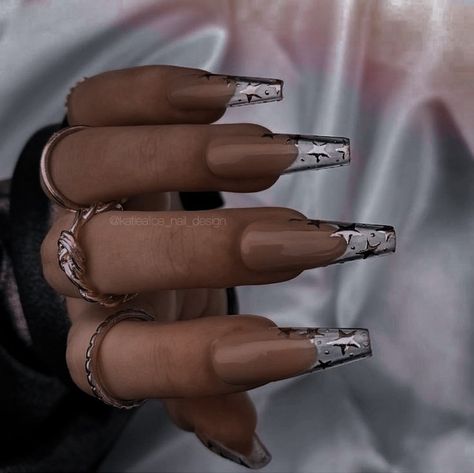 Black And Grey Nails Ideas, Silver Nail Ideas Acrylic, Grunge Nail Ideas, Nail Ideas Acrylic Coffin, Grey Nails Ideas, Black And Grey Nails, Silver Nail Ideas, Nail Ideas Acrylic, Black Acrylic Nail Designs