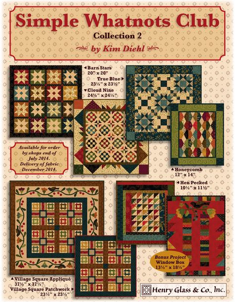 Kim Diehl..Henry Glass Fabrics: Desire To Inspire - December 2014 Edition Simple Whatnots, Kim Diehl Quilts, Small Quilt Projects, Kim Diehl, Quilt Club, Primitive Quilts, Miniature Quilts, Doll Quilt, Quilts Ideas