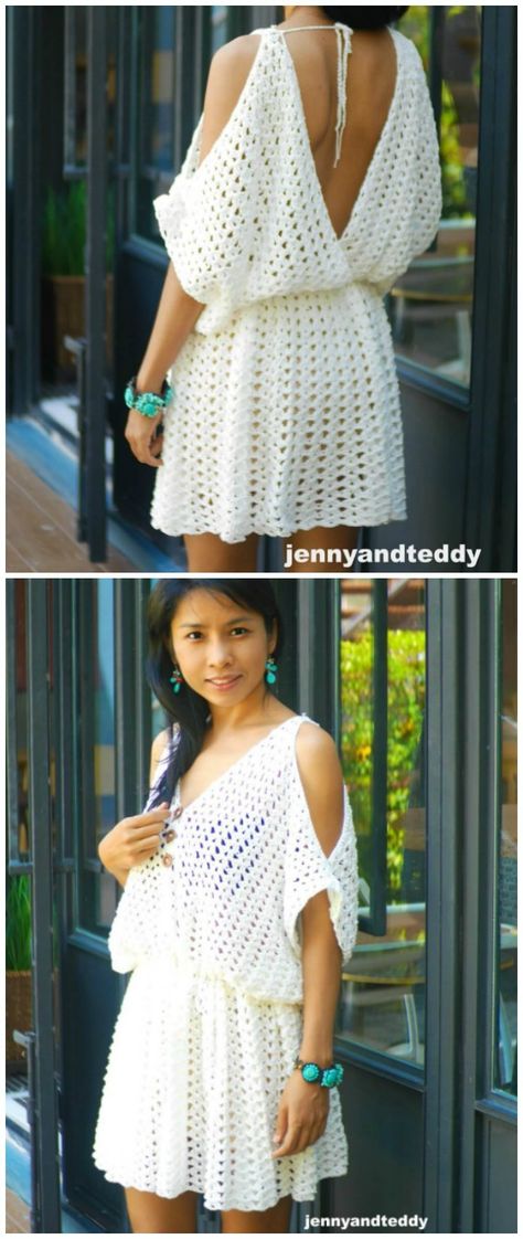 White Hippie BOHO Mini Dress Crochet Free Pattern - Women #Dress; Free #Crochet; Patterns Crochet Dress Pattern Free, Dress Patterns Free, Pattern Dress Women, Crochet Clothes For Women, Boho Mini Dress, Dress Crochet, Crochet Dress Pattern, Crochet Clothes Patterns, Crochet Free