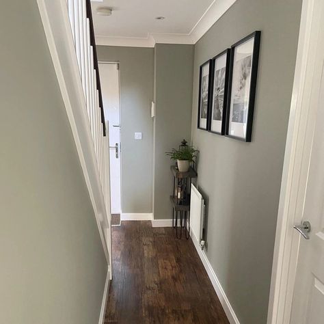 Grey hallway with dark wooden floors