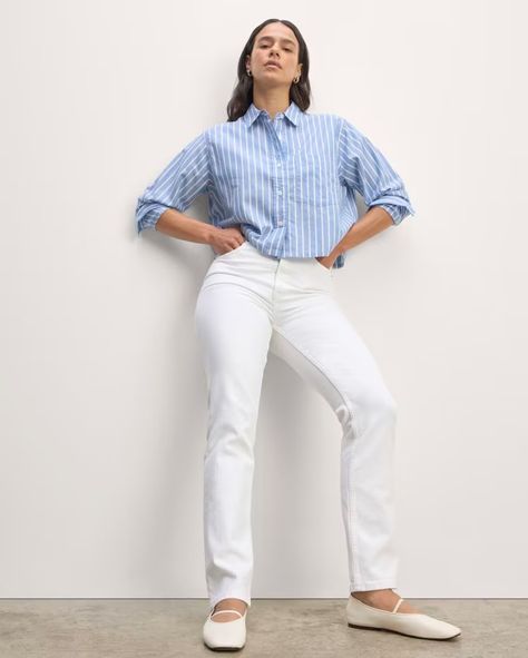 Women's Tops, Blouses & Shirts – Everlane Cropped Button Up Shirt Outfit, Cropped Button Up Shirt, Flattering Outfits, Twill Weave, Boyfriend Shirt, High Rise Pants, Short Shirts, Crop Shirt, Button Up Shirt