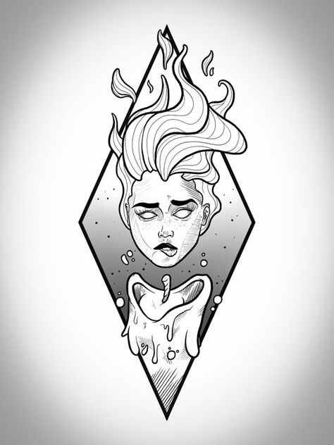 Woman on fire Unicorn Graffiti Art, Perfectionist Tattoo, Line Sketch Tattoo, Tatoos Sketch, Dark Tattoo Sketch, Tattoo Drawings Vintage, Blackwork Tattoo Design Ideas, Black Work Tattoo Blackwork, Art Sketches Tattoo Design