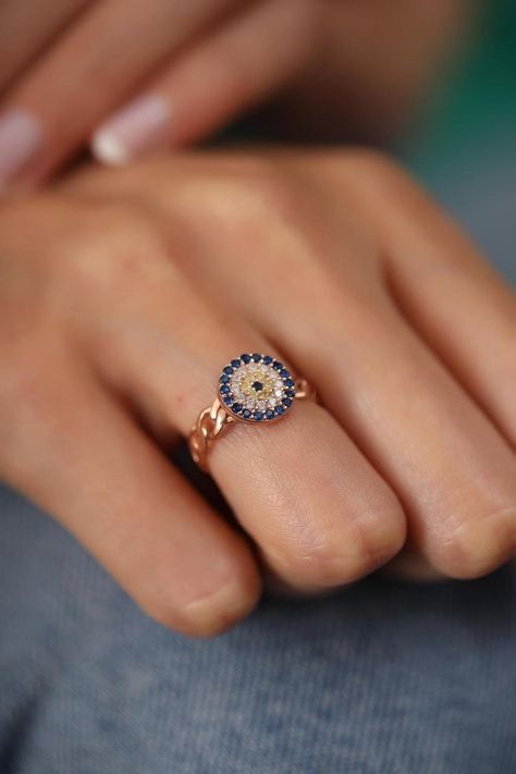 Blue Eye Ring Evil Eye Ring Unique Evil Eye Ring Engagement | Etsy Blue Eye Ring, Rings Summer, Evil Eye Rings, Evil Eye Ring Silver, Evil Eye Ring Gold, Bridesmaid Ring, Eye Rings, Summer Jewellery, Clover Ring