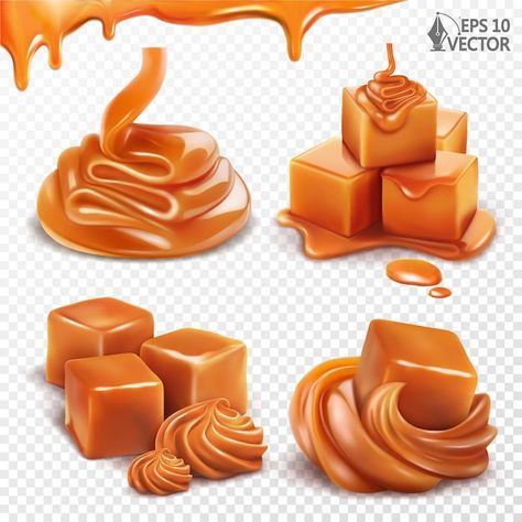 Caramel Background, Caramel Candies, Dessert Sauce, Caramel Candy, Dessert Sauces, Toffee, Logo Inspiration, Syrup, Premium Vector