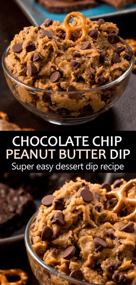 Chocolate Chip Peanut Butter Dip (Easy Dessert Dip Party Recipe) Healthy Peanut Butter Snacks, Easy Dessert Dips, Dessert Dip Recipes, Peanut Butter Dip, Healthy Chocolate Recipes, Dessert Dip, Super Easy Desserts, Peanut Butter Snacks, Healthy Chocolate Chip Cookies