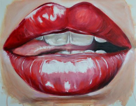 Lips Painting, Lips Drawing, Acrylic Painting Tutorials, Pop Art Painting, Art Pop, Lip Art, Pics Art, Acrylic Painting Canvas, Red Lips