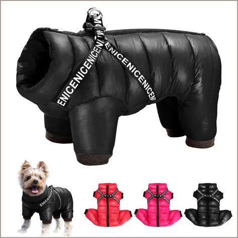 Didog Winter Small Dog Coats,Waterproof Jackets with Harness & D Rings,Warm Zip Up Cold Weather Coats for Puppy & Cats Walkin Small Dog Coats, Cold Weather Dogs, Pitt Bull, Dog Leg, Night Walk, Cat Products, Cotton Jumpsuit, Dog Jacket, Medium Sized Dogs