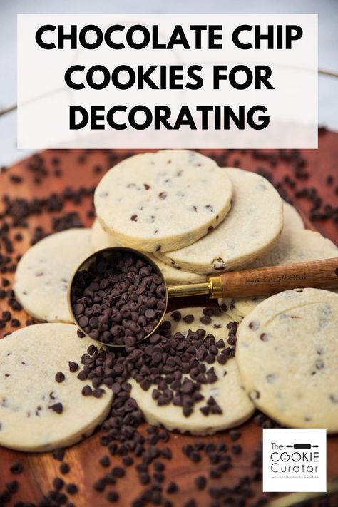 Graphic with a photo of cookies and chocolate chips with the title "Chocolate Chip Cookies for Decorating" Cookies For Decorating, Perfect Chocolate Chip Cookie Recipe, Roll Out Sugar Cookies, Homemade Chocolate Chip Cookies, Chocolate Chip Cookies Recipe, Easy Chocolate Chip Cookies, Perfect Chocolate Chip Cookies, Royal Icing Recipe, Cookie Inspiration