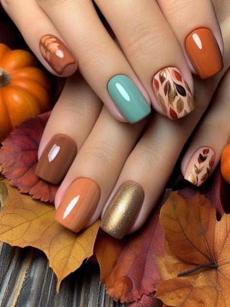 Simple Fall Nails, September Nails, Fall Gel Nails, October Nails, Thanksgiving Nails, Fall Nail Art, Autumn Nails, Fall Nail Designs, Fancy Nails