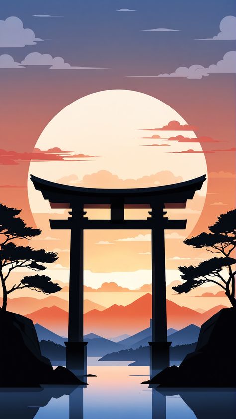 torii gate, japanese landscape, phone wallpaper, minimalist, minimalism, arch, sunset, poster, Japanese Temple Wallpaper, Torii Gate Wallpapers, Japanese Background Landscape, Japanese Style Wallpaper, Landscape Phone Wallpaper, Phone Wallpaper Minimalist, Japanese Torii Gate, Japanese Sunset, China Wallpaper