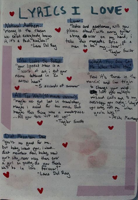 Songwriting Journal Aesthetic, Songwriting Journal, She Looks So Perfect, Music Journal, Journal Stuff, Lipstick Stain, Journal Aesthetic, Taylor Swift Lyrics, Name Tattoo