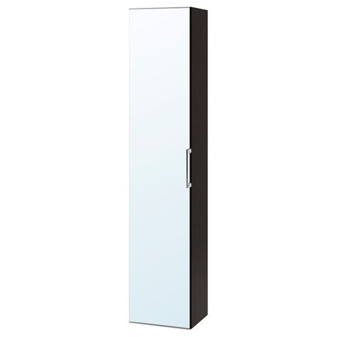 IKEA GODMORGON High cabinet with mirror door - bathroom Godmorgon High Cabinet, Cabinet With Mirror Door, Bathroom Ikea, Ikea Godmorgon, Contemporary Bathroom Mirrors, Trendy Bathroom Tiles, Black Floor Tiles, High Cabinet, Cabinet With Mirror