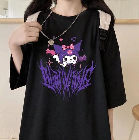 Kuromi T Shirt, Aesthetic Print, Crop Top With Jeans, Harajuku Outfits, Halter Top Dresses, Summer Streetwear, Estilo Punk, Pastel Goth, Denim Outfit