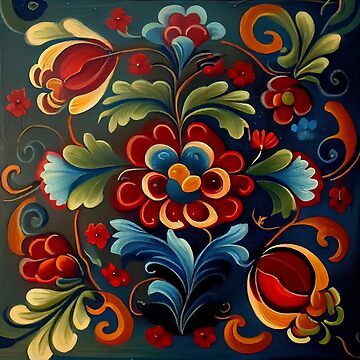 Norwegian Rosemaling These are beautiful oil on canvas and very pretty on all products. Pick one these great artworks for any of your Norwegian friends or family members they will love it! Copyrighted gypsykissphotography • Millions of unique designs by independent artists. Find your thing. Norwegian Decor, Rosemaling Pattern, Norwegian Rosemaling, Retro Painting, Folk Painting, Indian Paintbrush, Art Painting Tools, Folk Art Flowers, Scandinavian Folk Art