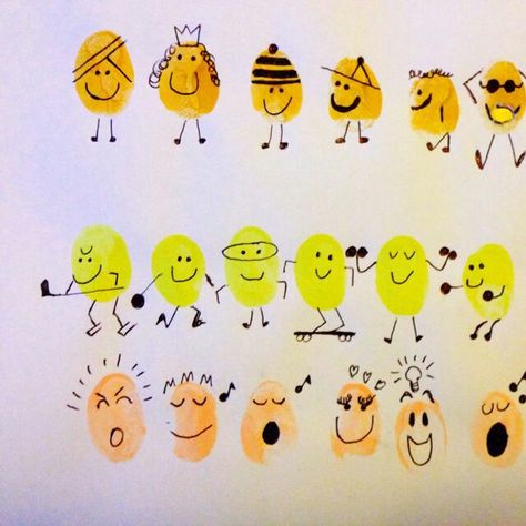 Friendship Fingerprint Art, Fingerprint Characters, Friendship Canvas, Fingerprint Cards, Thumbprint Art, Doodle People, Dotted Drawings, Colorful Canvas Art, Fingerprint Art