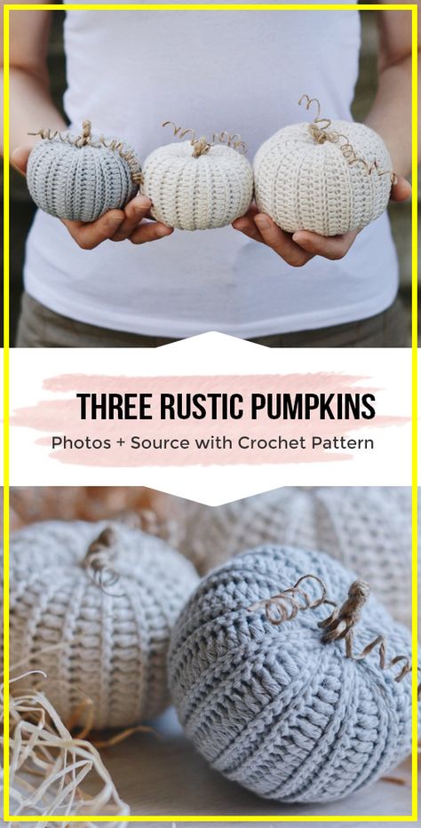 Crocheted Pumpkins, Crochet Pumpkins, Fall Crochet Patterns, Crochet Halloween, Crochet Cowl Pattern, Rustic Pumpkin, Adornos Halloween, Halloween Crochet Patterns, Crochet Christmas Decorations