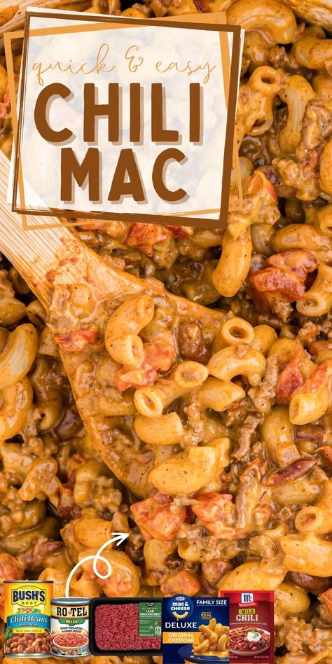 Camping Chili Mac, Homemade Chili Mac Hamburger Helper, Chili Mac With Boxed Mac And Cheese, Kraft Dinner And Ground Beef, Texas Chili Mac And Cheese, Chili Cheese Spaghetti, Easy Quick Dinner Ideas Families, Macaroni Ground Beef Recipes, Easy Chili Mac Recipe Ground Beef