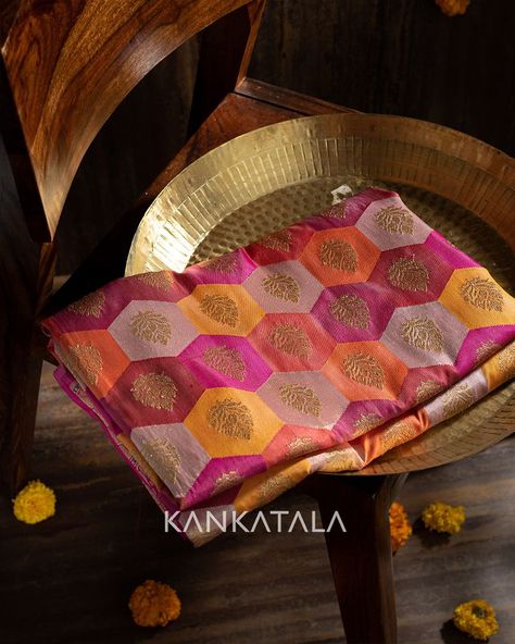 This multicolor Banarasi Silk Rangkat saree with an iconic kadhuva weave is here to make you flaunt a sense of heritage and luxury. The exquisite multicolor of the saree comes from the traditional handloom weaving known as Rangkat that involves making changes in the weft while weaving. #bridesmaideditbykankatala #bridesmaidssarees #bridesmaidwear #banarasisilksarees #rangkatsaree Rangkat Saree, Silk Saree Kanchipuram, Handloom Weaving, Eternal Beauty, Making Changes, Wedding Backdrop Decorations, Of Sarees, Indian Heritage, Backdrop Decorations