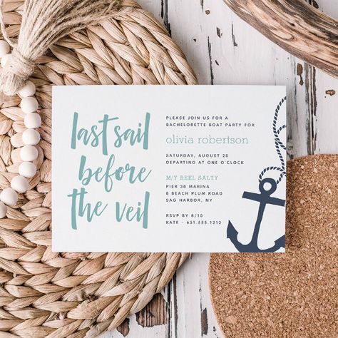 Last Sail Before the Veil Boat Bachelorette Party Invitation Bachelorette Party Yacht, Boat Bachelorette Party, Boat Bachelorette, Bachelorette Card, Last Sail Before The Veil, Nautical Bachelorette Party, Sailing Theme, Nautical Bachelorette, Bachelorette Party Invitation