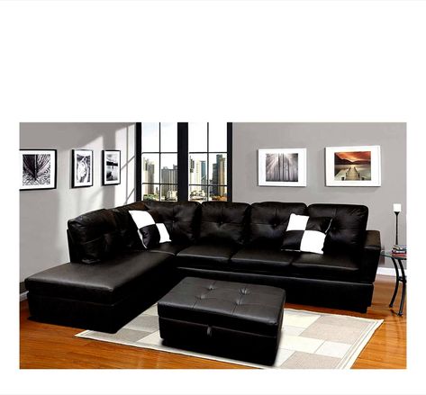 FlashBuy Sectional L Shape Leather Black Furniture Black Leather Sectional, Leather L Shaped Couch, Black Leather Couch Living Room, Black Leather Couch, L Shaped Sofa Designs, Black Furniture Living Room, Black Couches, Faux Leather Sectional, Leather Couches Living Room