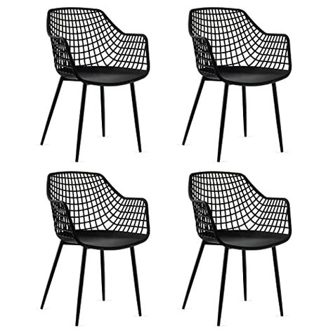 Black Armchair, Mesh Pattern, Air Ventilation, 4 Dining Chairs, Leisure Chair, Room Style, Hollow Design, Kitchen & Dining Chairs, Modern Dining Chairs