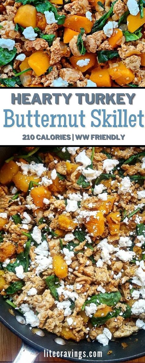 Butternut Squash Skillet, Butternut Squash Dinner, Butternut Squash Recipes Healthy, Ground Turkey Casserole, Turkey Spices, Healthy Butternut Squash, Ground Turkey Recipes Healthy, Healthy Ground Turkey, Creamy Goat Cheese