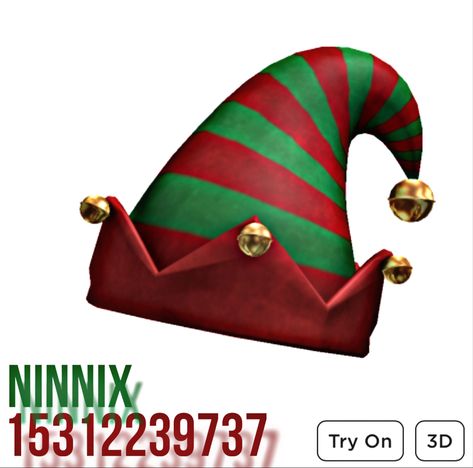 Bloxburg Elf Outfit Codes, Roblox Codes Christmas, Hat Roblox Code, Dance Moms Outfits, Christmas Elf Hat, Santa Claus Outfit, Christmas Elf Costume, Fancy Dress Code, Coding School