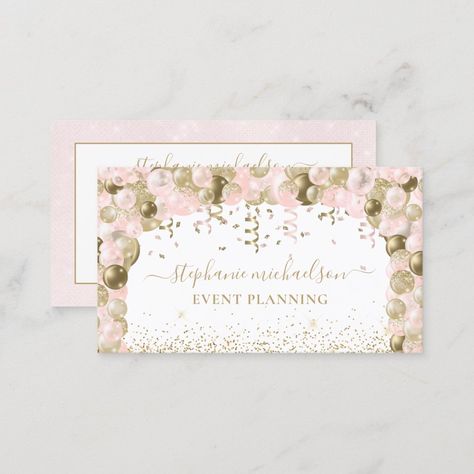 Party Planner Blush Pink Gold Glitter Balloon Business Card Balloon Business, Glitter Balloons, Party Planner, Pink Gold, Gold Glitter, Event Planning, Pink And Gold, Blush Pink, Business Card