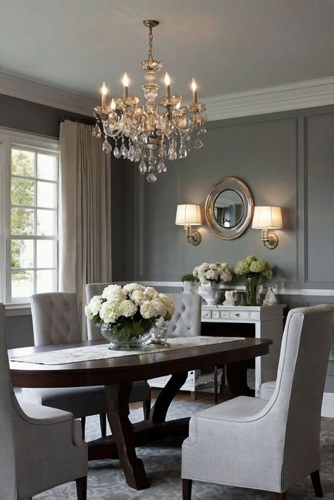 Discover 9 stunning color combinations to enhance your gray dining room decor. Elevate your interior design routine with these captivating hues. #ad   Read MORE ABOUT 9 Best Color Combinations for Gray Dining Room Decor   Dining room decor, Interior design, Home decor, Room color schemes, Gray color palette Modern Dining Room Paint Colors, Gray Dining Room Decor, Gray Dining Rooms, Dinning Room Paint Colors, Gray Blue Dining Room, Popular Dining Room Colors, Color Schemes Gray, Dinning Room Colors, Dark Grey Dining Room