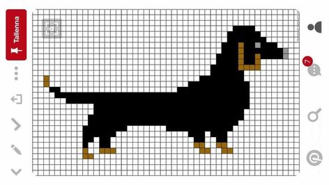 Pixel Dachshund, Arte Dachshund, Puppy Crafts, Pixel Quilting, Knitting Paterns, Animal Blanket, Mini Cross Stitch, Crochet Teddy, Cross Stitch Cards